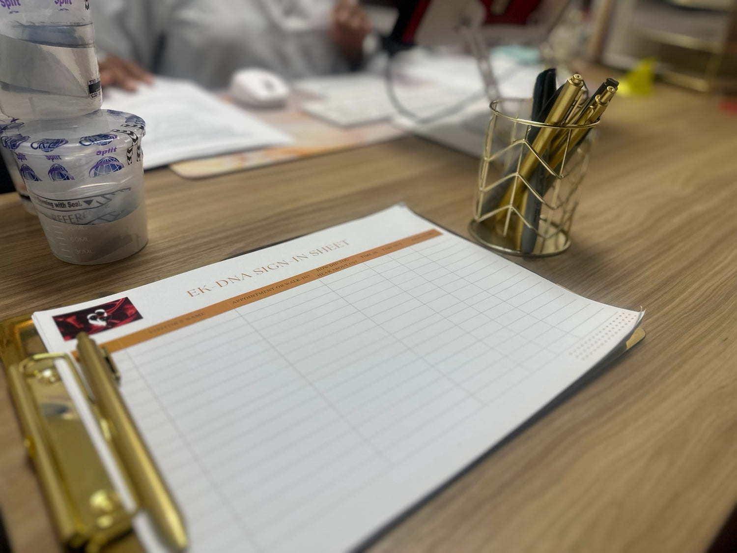 EK-DNA LLC client sign-in sheet prepared for scheduled appointments